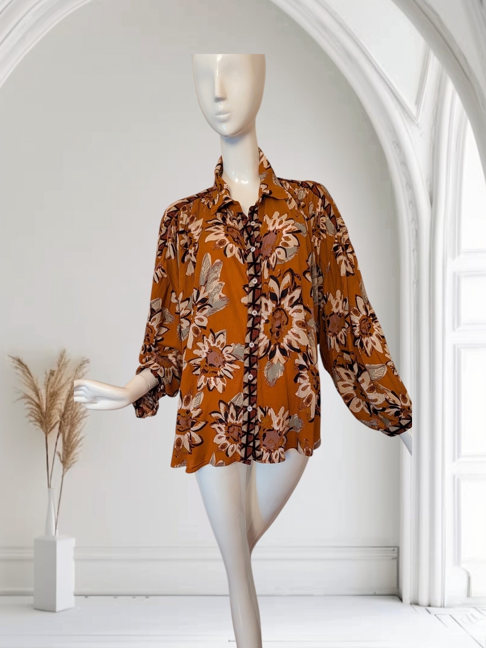 Free People Rust Floral Button-Down Shirt